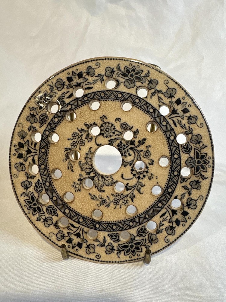 Wedgwood Drainer Insert Porcelain Blue on Cream Floral Transferware c. 1860 5
