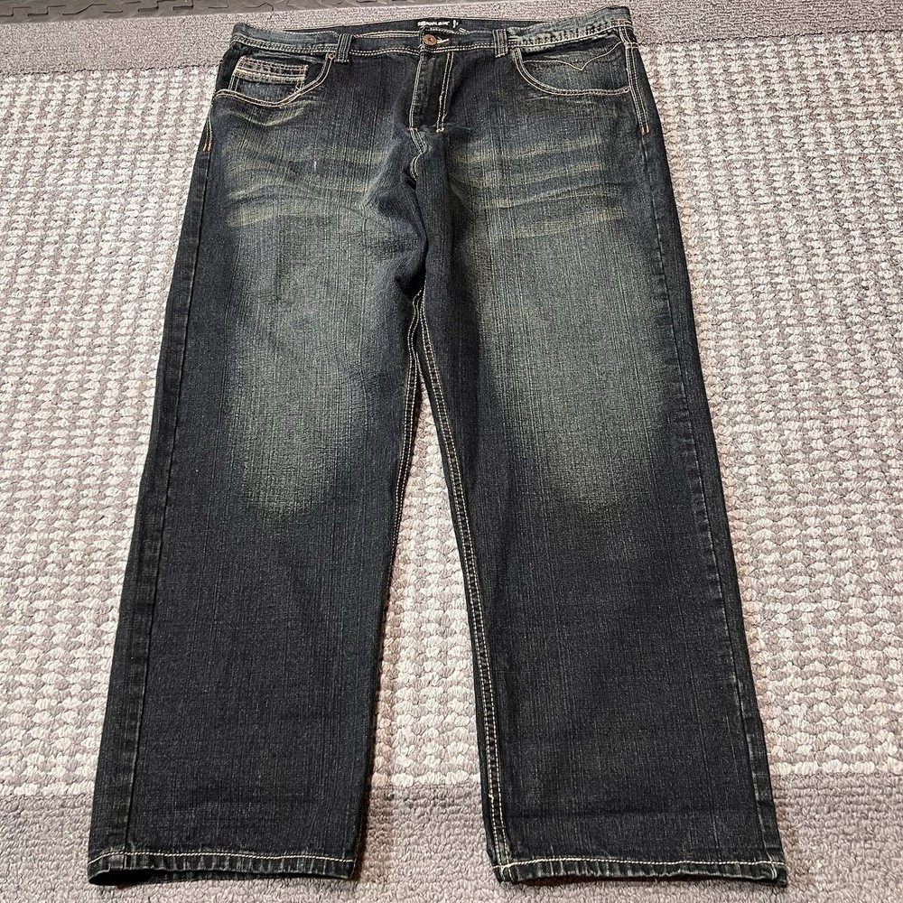 Vintage Royal Blue Baggy Wide Leg Jeans Mens 44X32 Y2K Grunge Style