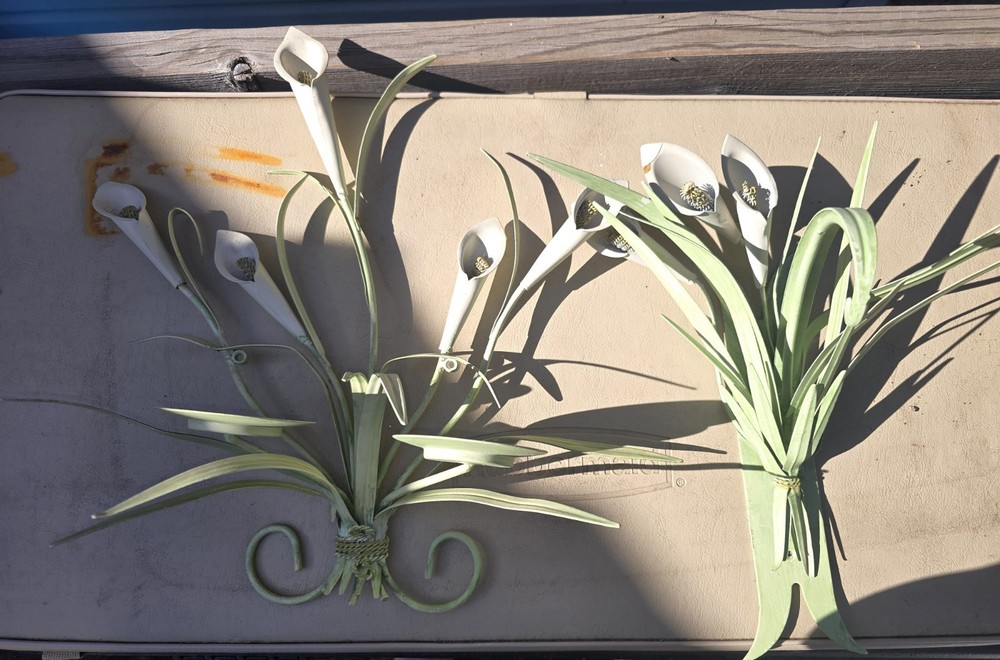 Vintage Pair Metal Wall Hanging Calla Lillies Wall Sconces