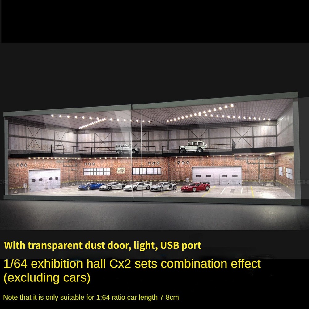 1:64 Diorama Car Garage Showroom Model LED Lighting Scene Display Model Gift
