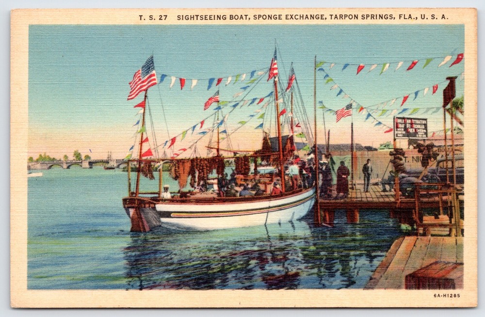 Postcard Sightseeing Boat, Sponge Exchange, Tarpon Springs, Florida Unposted