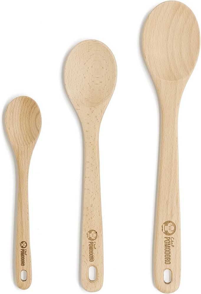 Chef Pomodoro Wooden Spoons for Cooking 3-Piece Set, Solid Beechwood | 12-Inc...