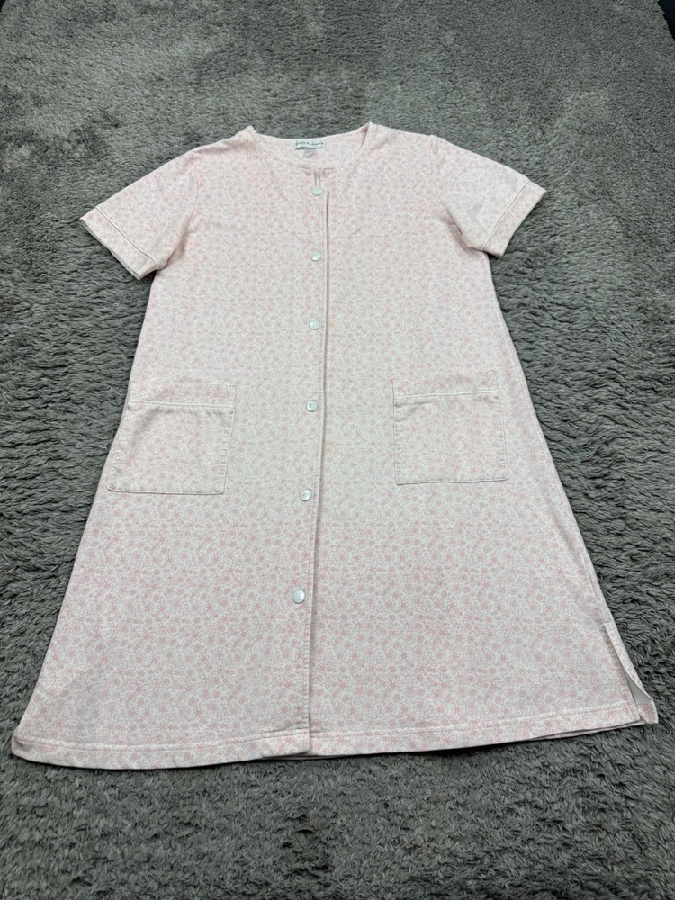 Miss Elaine Nightgown Women Small Pink Floral Full Snap Button Front Housecoat