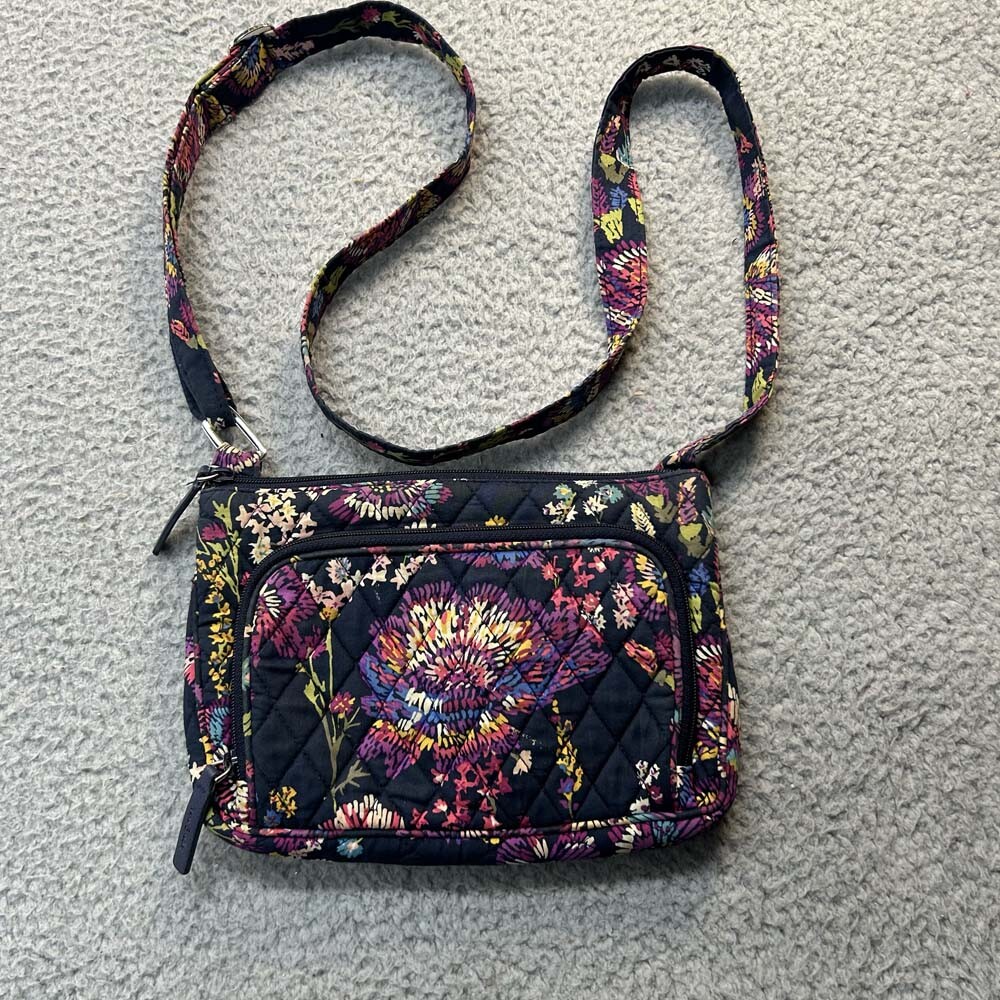 Vera Bradley Midnight Floral Shoulder Bag with Medium Pockets for Women