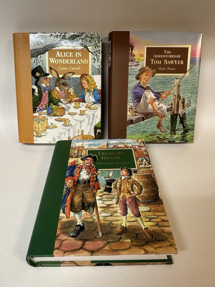 Lot of 3 Classic Children’s Hardcover Books – Alice, Tom Sawyer, Treasure Island