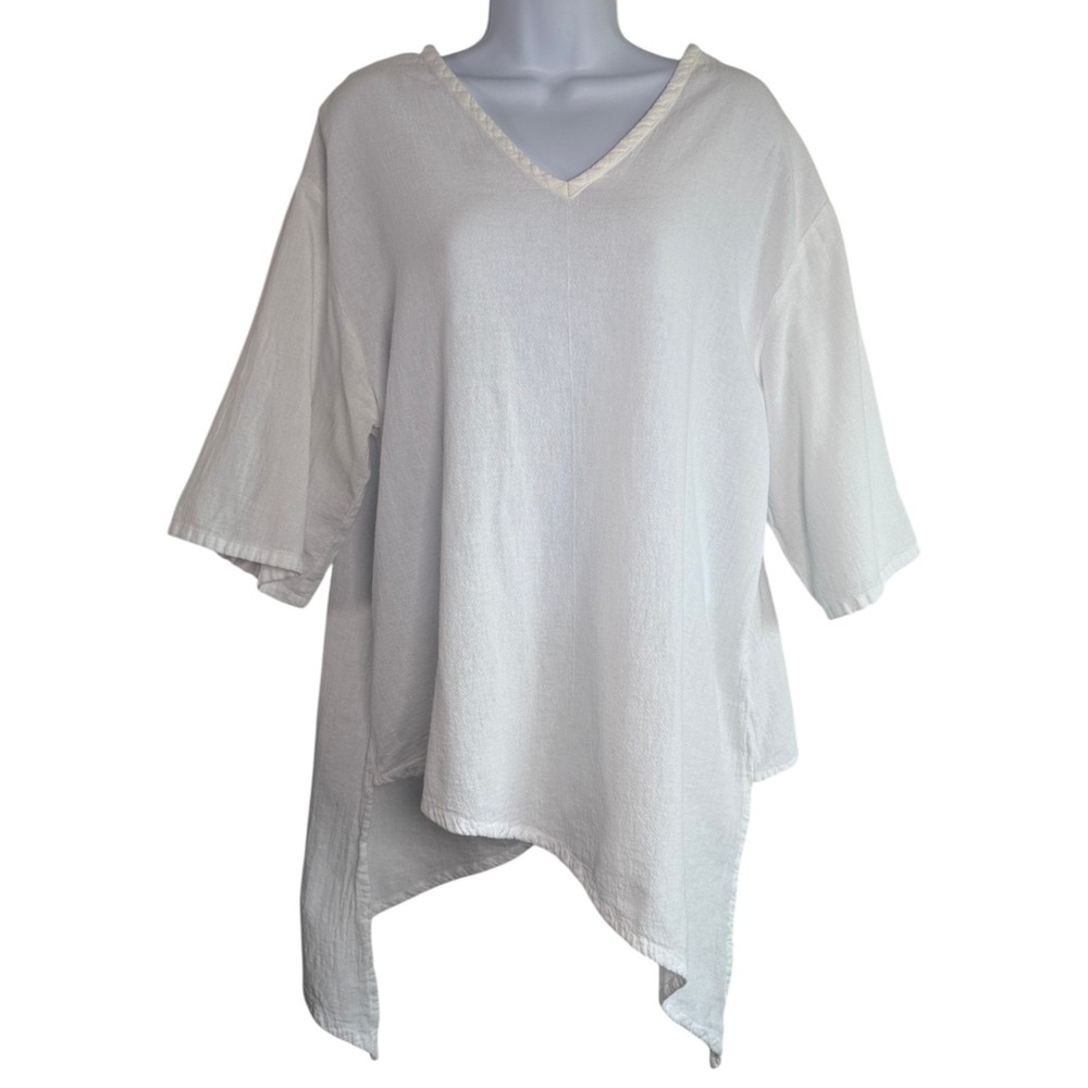 Oh My Gauze Womens Asymmetrical Hem Tunic Top Sz 2 L XL Coastal Lagenlook Resort