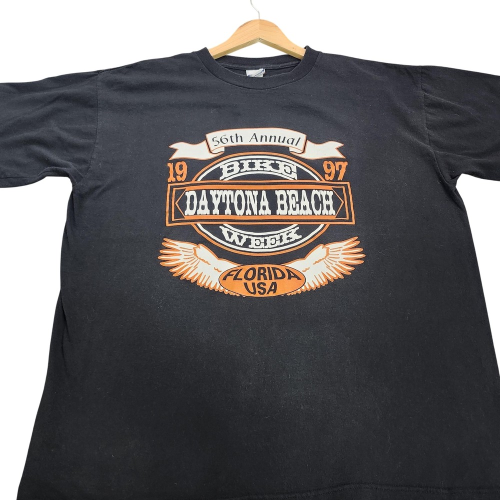 Vintage True-Fan Daytona Beach Bike Week Shirt Mens XL Black 1997 Graphic Tee