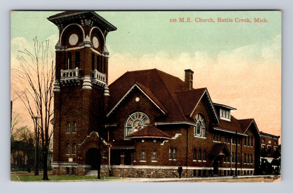 Battle Creek MI-Michigan, Methodist E. Church, Vintage Postcard