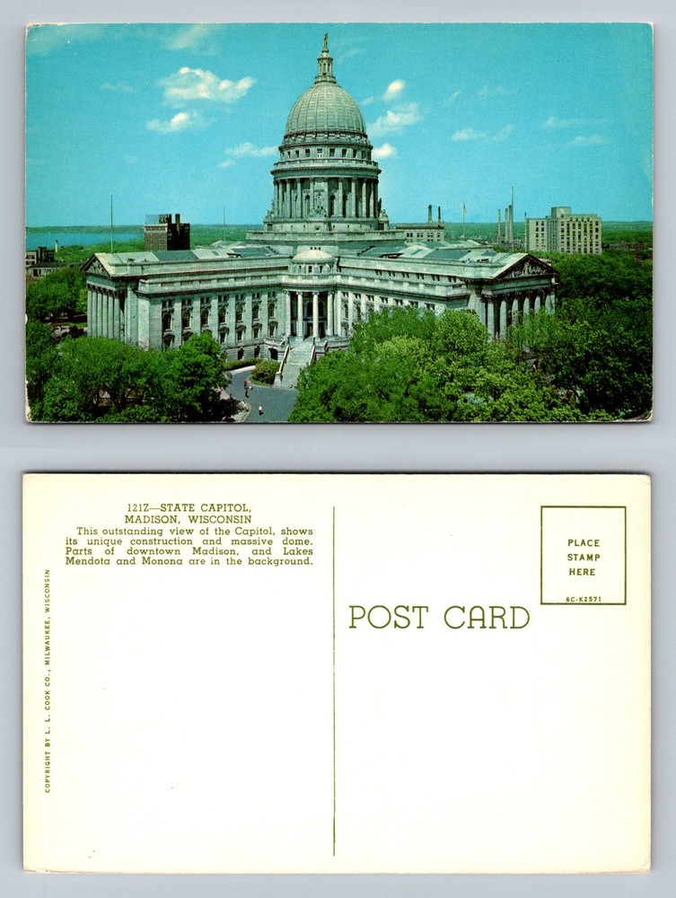 Madison, WI-Wisconsin, State Capitol Building Lake Monona Vintage Postcard