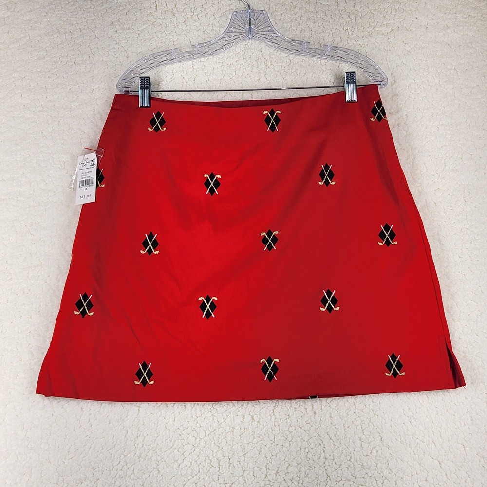 Coral Bay Golf Red Skort Women's Size 10 NWT Embroidered Golf Clubs Stretch