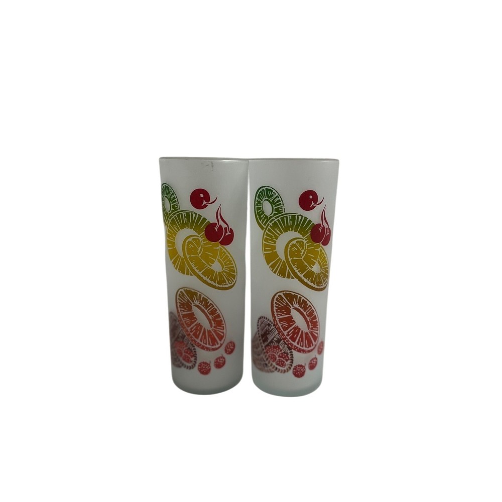 Vintage Frosted Glass Fruit Tumblers Set of 2 Retro FEDERAL GLASS