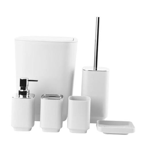6-Piece White Bathroom Accessory Set with Toothbrush Holder  