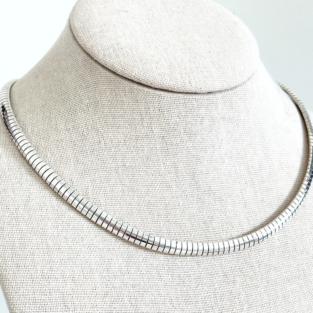925 Italy Sterling Silver Vintage Shiny Omega Collar Chain Link Necklace 18