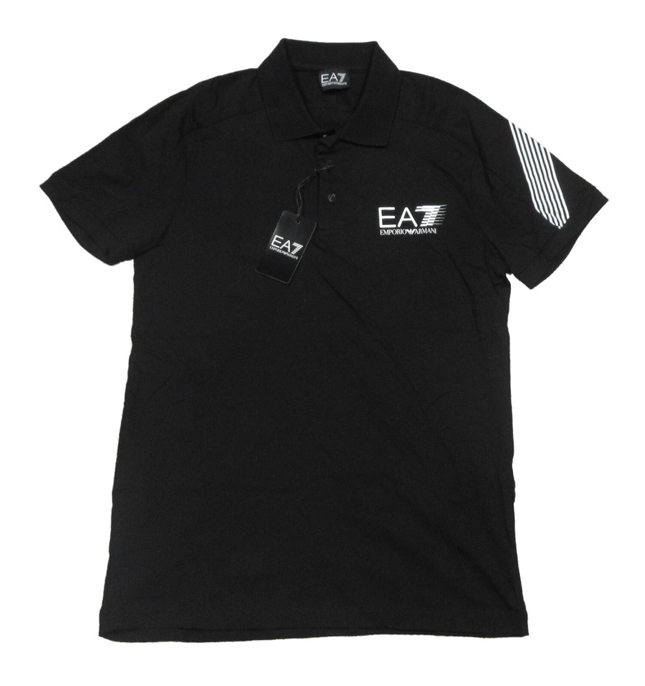 EA7 Emporio Armani Men's Black Logo Graphic Short Sleeve Polo Shirt