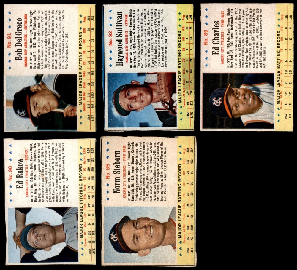 1963 Post Cereal Athletics ( A's ) Near Team Set 2 - GOOD 7251725 (5 / 8 cards)