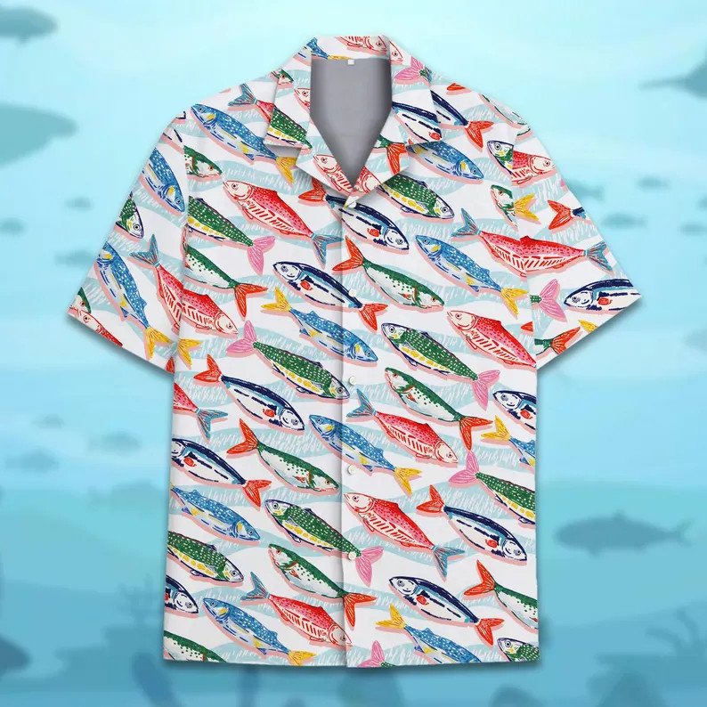 Fish Hawaiian Shirt Men Women Youth Ocean Fishing Print Beach Aloha