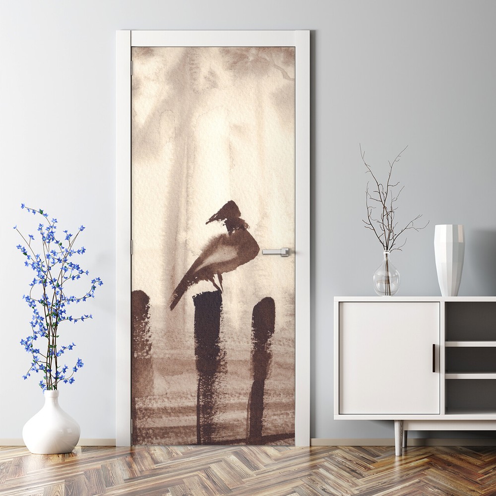 Misty Forest Watercolor Bubble-Free Self-Adhesive Door Decal Sticker