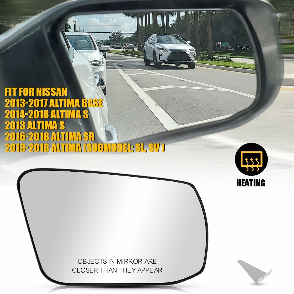2013-2018 Nissan Altima Passenger Side Mirror Glass with Backing Plate