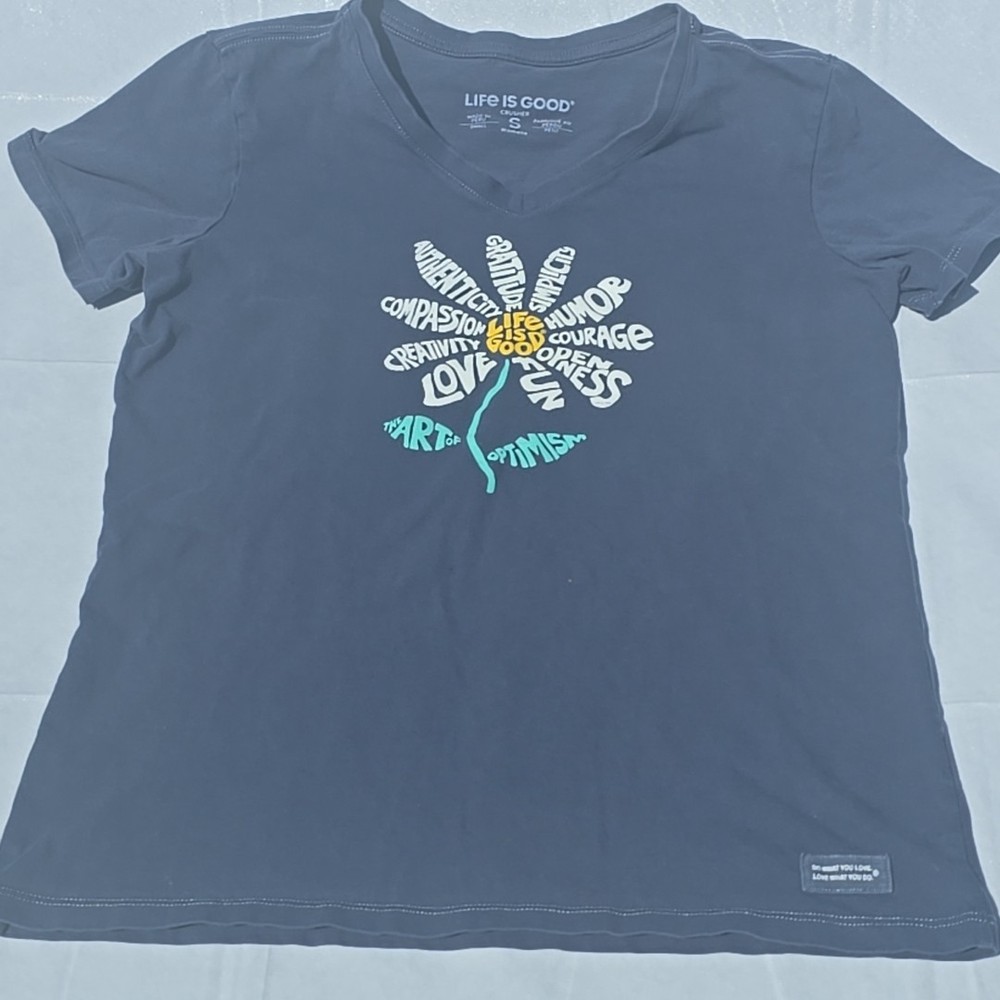 Life Is Good Size Small Short Sleeve T-shirt The Art Of Optimism V-Neck Blue