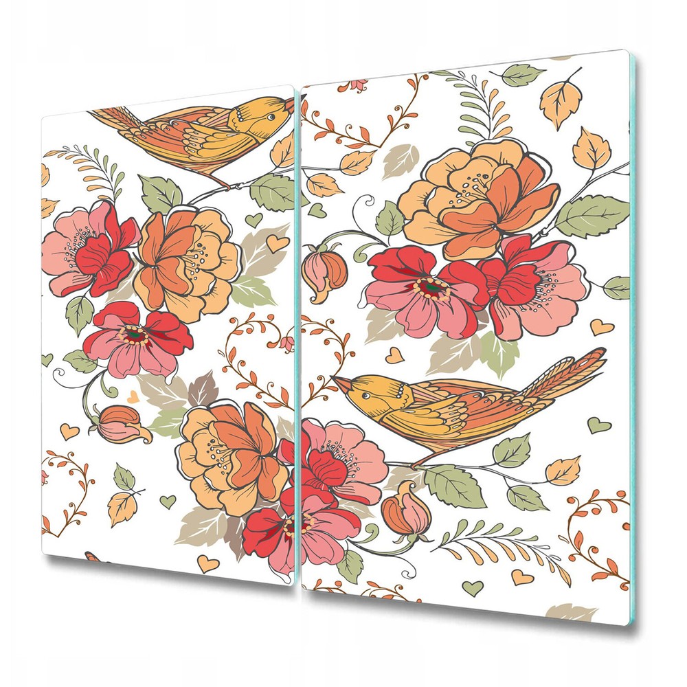 Serving Chopping Board Glass Cover Worktop Saver Ornament birds red 2x30x52