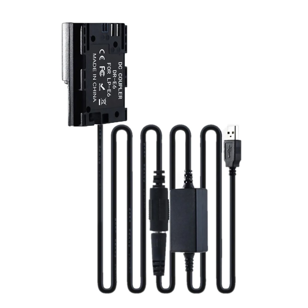 DR-E6 DC Coupler LP-E6 Dummy Battery & USB Power Cable for Canon 90D 7D2 5D4 etc
