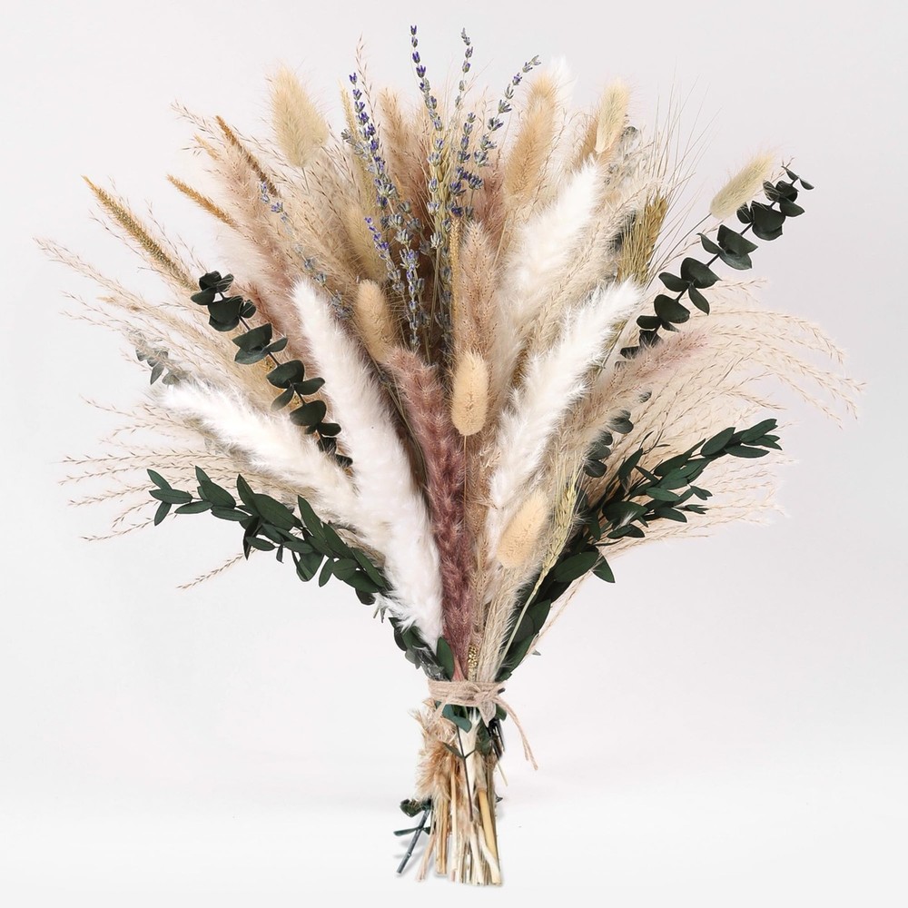 Dried Pampas Grass Bouquet - 92 Pcs 11-13 inch Pampas Grass Decor with Bunny ...