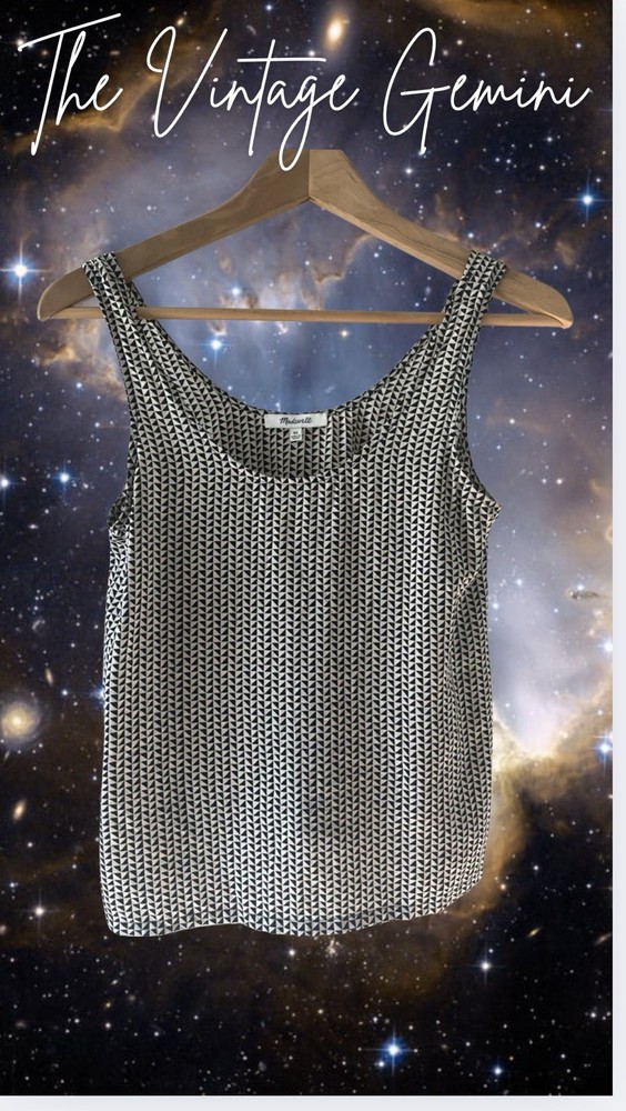 Madewell 100% Silk Geometric Crop Tank Top XS Sleeveless Blouse Boho Chic