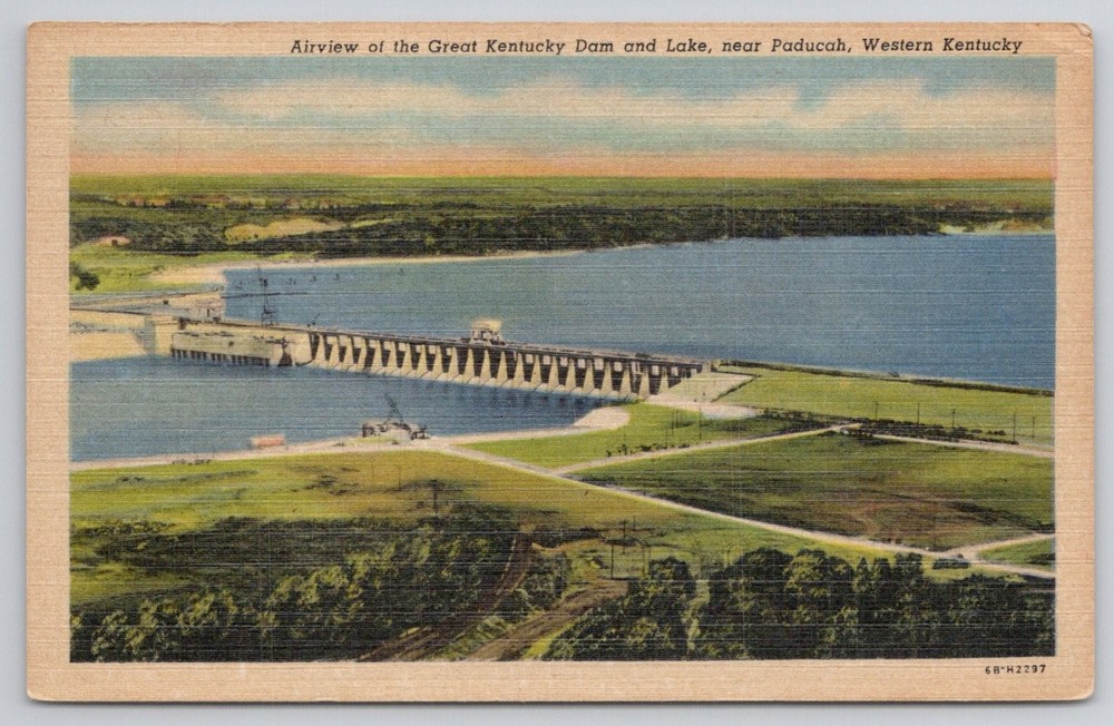Kentucky Dam & Lake Airview Postcard 1952 Paducah KY Linen Curteich