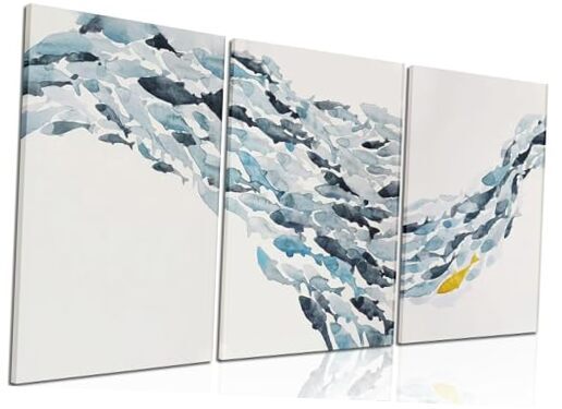 Framed Watercolor Fish Group Canvas Wall Art 16''x 24'' x 3 pieces Blue fish