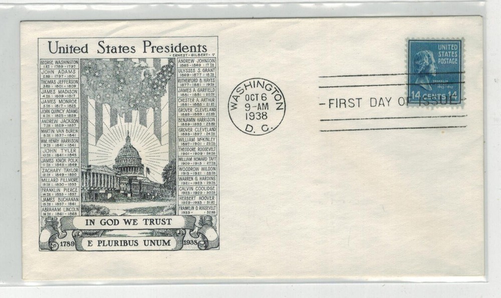 1938 PRESIDENTIAL SERIES HISTORIC ARTS FDC 819 FRANKLIN PIERCE 14c