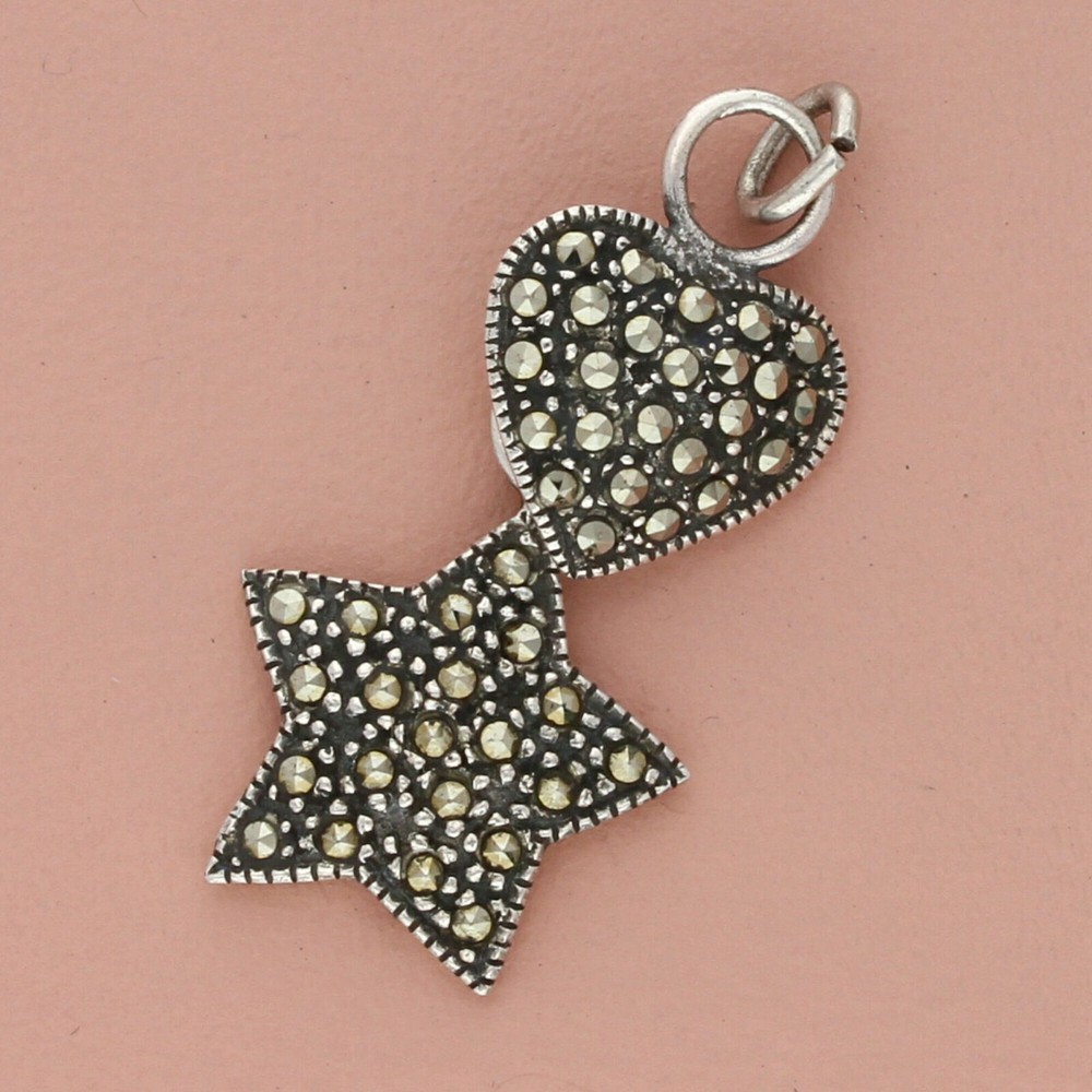 Sterling silver marcasite heart and star pendant on clearance