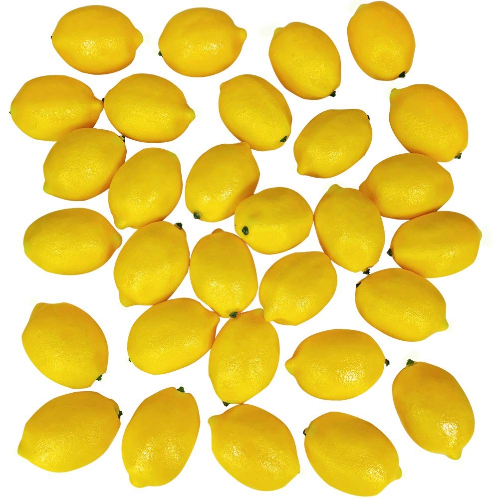 30 Pack Fake Yellow Lemons for Lemonade Party Kitchen Decor Fake Fruit  