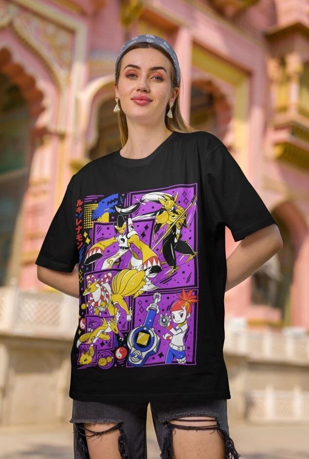 Anime Digimon Black T Shirt Size S - 5XL