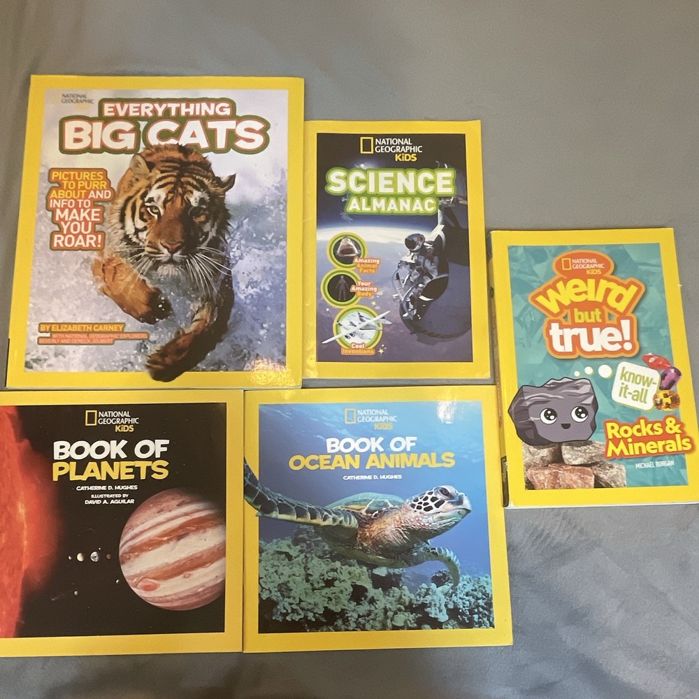 National Geographic Kids Lot of 5 Hardcover Illustrated Big Cats Planets Science