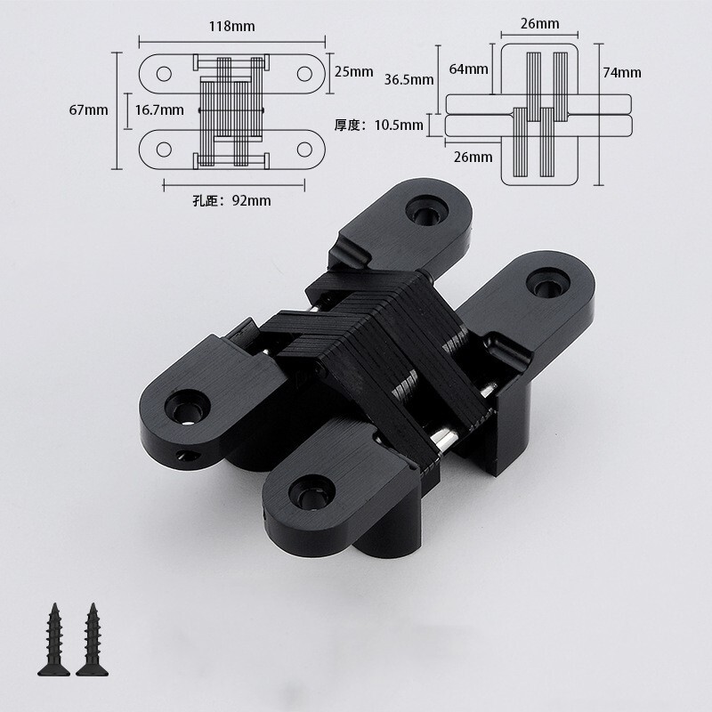 Invisible Concealed Cross Hinges Wooden Doors, Zinc Alloy, 118 X 25mm Black