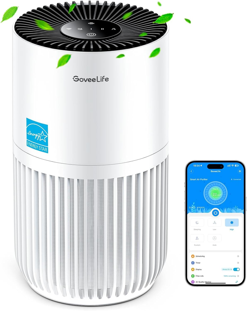 Portable Air Purifier with APP Control for Pet Hair, Odors, and Smoke