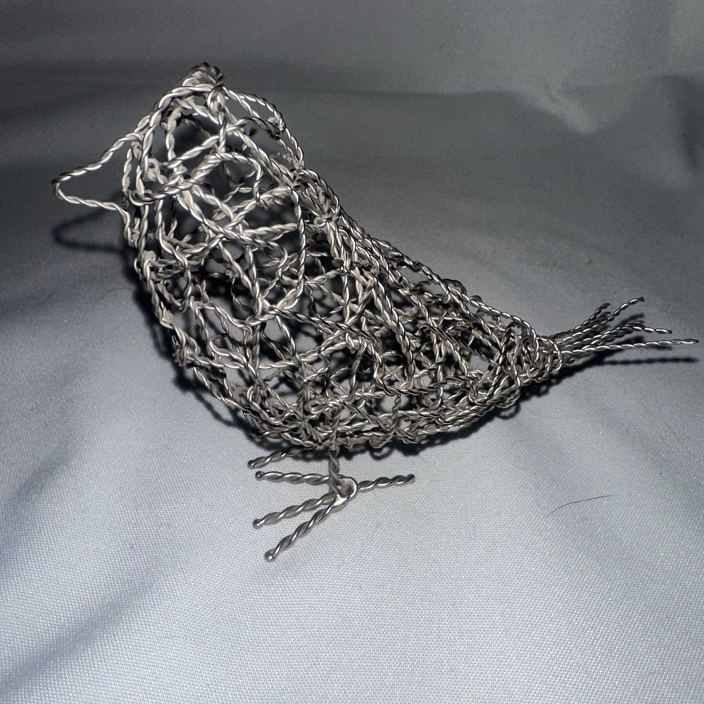 Metal Woven Wire Mesh Sculptured Standing Bird Figurine 5.5”