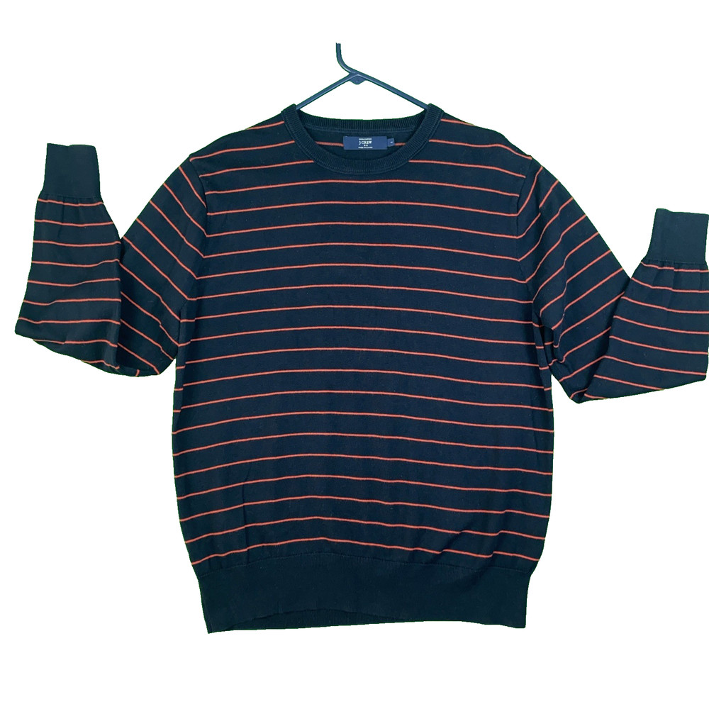 J. Crew Sweater Mens Large Navy Crew Neck Pullover 100% Cotton Preppy Striped