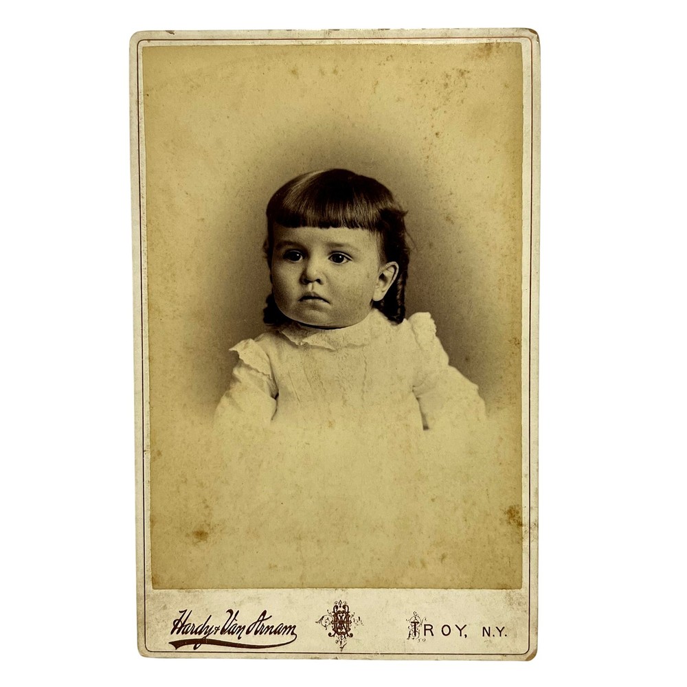 Vintage Hardy Van Arnam Baby Girl Cabinet Card Photo Troy NY 4x6 Sepia Portrait