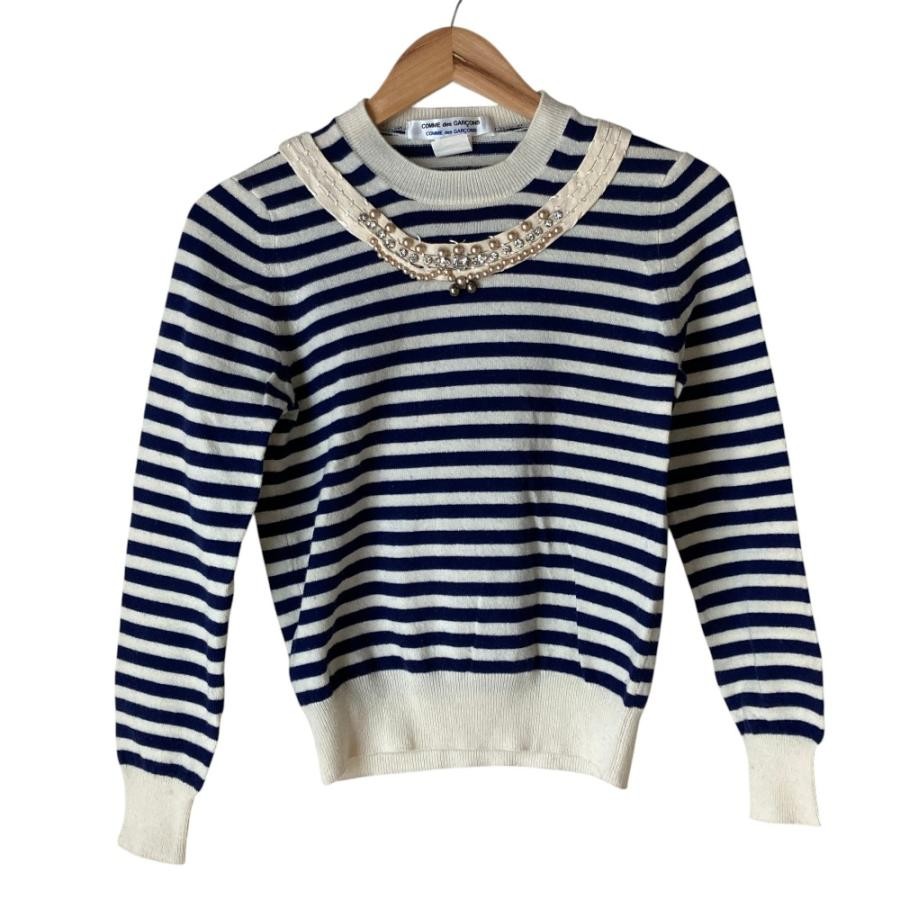 COMME des GARCONS Ligia Dias Bijou Border Knit Sweater Women's S Navy White A