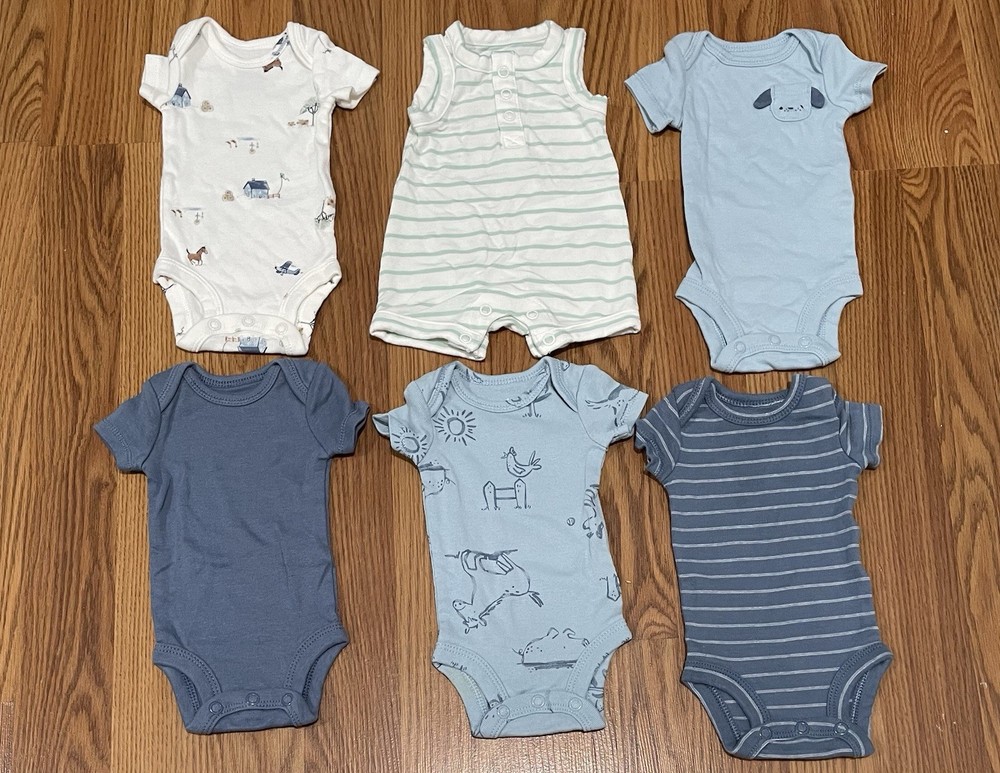 Lot Of 6 Carter's Baby Boy  Short Sleeve One Piece Outfits Sz Premie