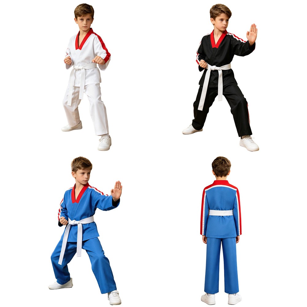 Kids Martial Arts KongFu Taekwondo Suit Color Block Trim Karate Loose Uniform