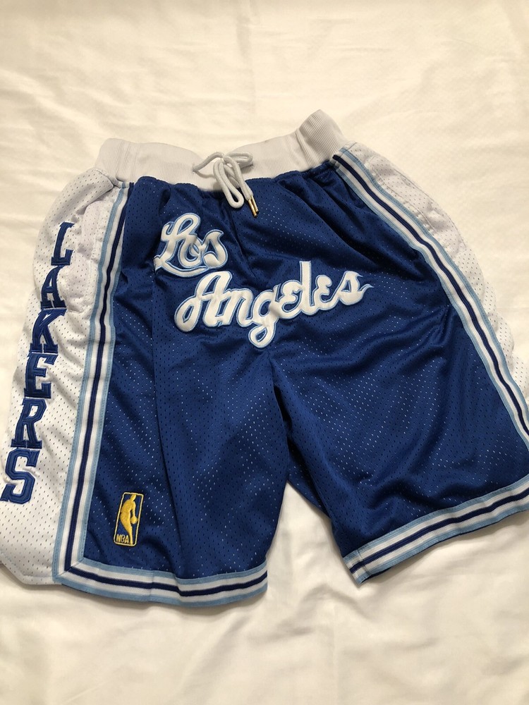 Vintage Los Angeles Lakers Just Don Blue Shorts Size Large Embroidered White