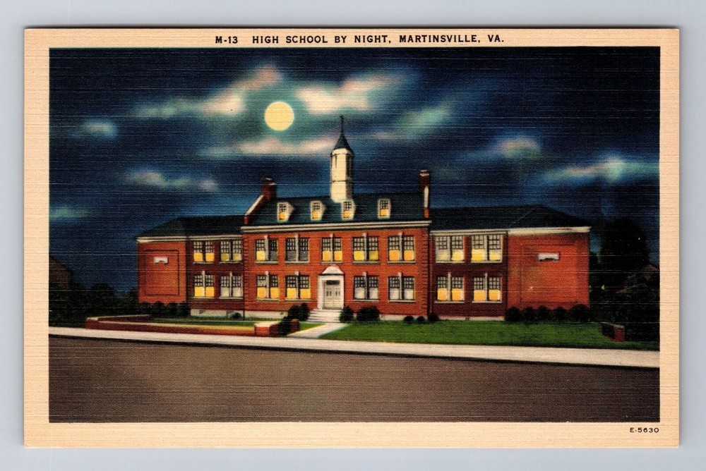 Martinsville VA-Virginia, High School By Night, Antique, Vintage Postcard