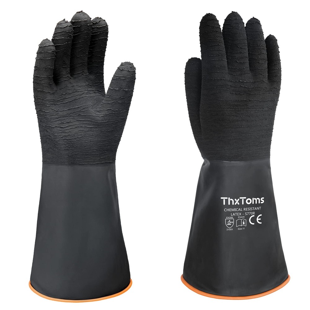 ThxToms Heavy Duty Chemical Resistant Rubber Gloves for Multipurpose Use