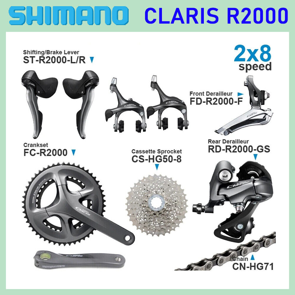 Shimano Claris R2000 2x8 Speed Road Bike Groupset HG50 Cassette W/ 4700 Caliper