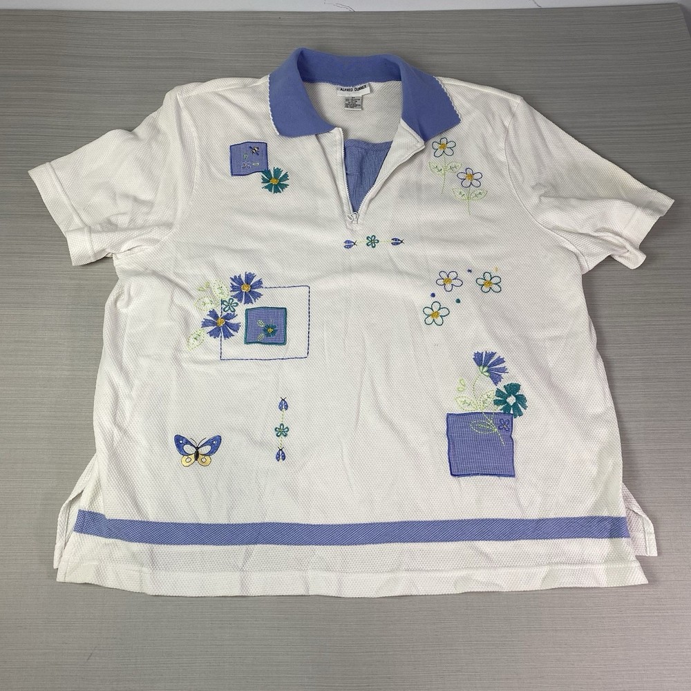 Alfred Dunner Top Womens 2X Floral Embroidery Short Sleeve Shirt Vintage