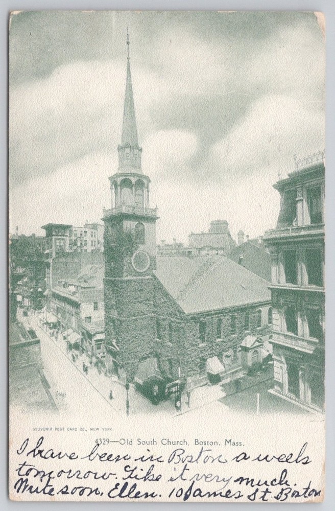 Old South Church Boston MA 1905 Postcard Souvenir Post Card Co. Posted