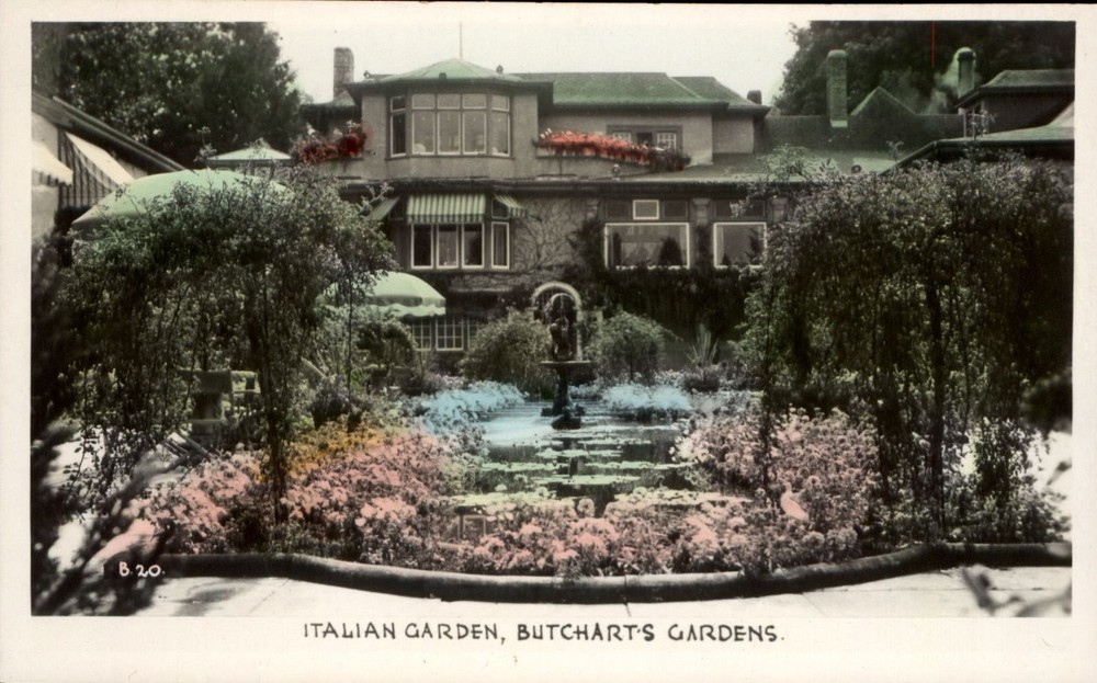 Butchart Italian Gardens Victoria BC Canada Gowen Sutton RPPC handcolored