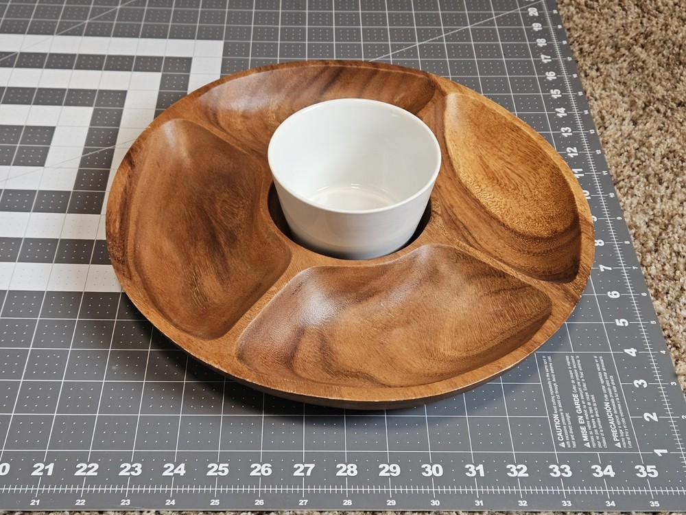 Acacia Wood Serving Tray with 5 Compartments and Dip Bowl-image
